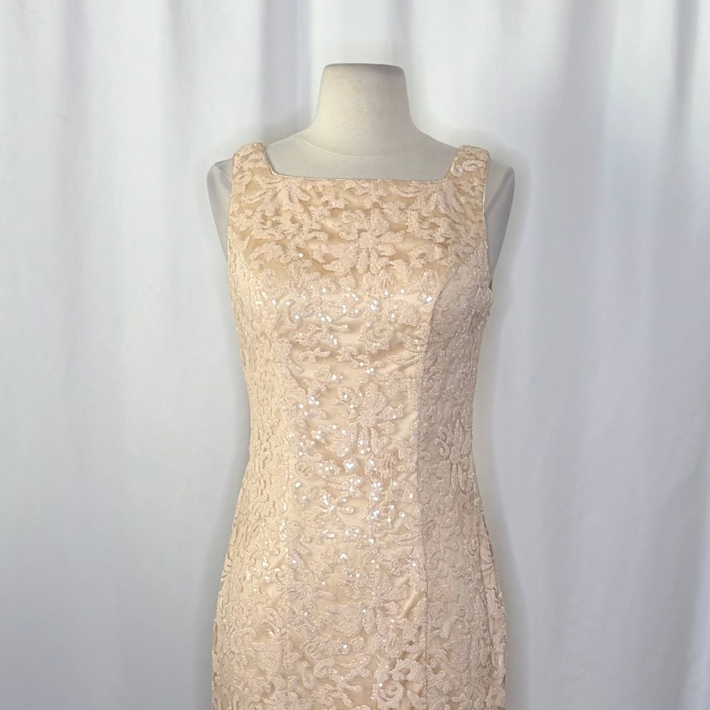 SUE WONG Nocturne Champagne Sequin Sleeveless Party Cocktail Sheath Dress Size 4 - Picture 4 of 15